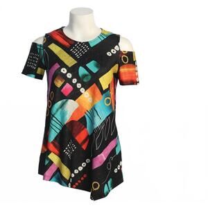 NEW JESS & JANE women's geneva cold shoulder asymmetric top in black